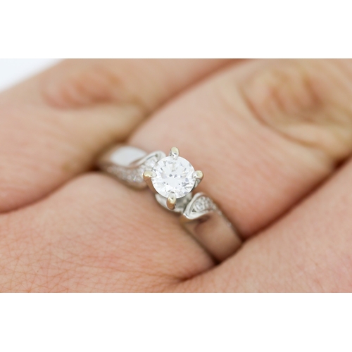 497 - 18 Carat White Gold Diamond Solitaire Ring with Further Diamonds to Shoulders Total Diamond Carat We... 