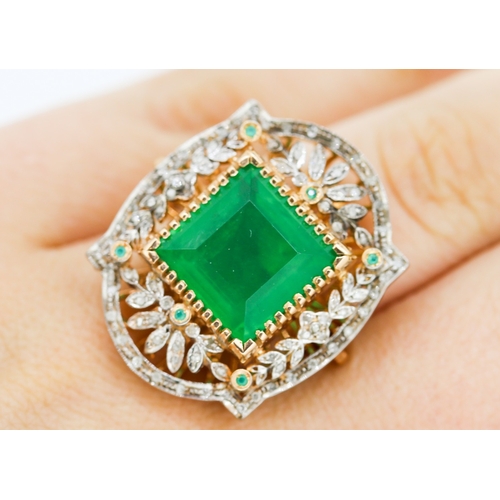 499 - Emerald and Diamond Set Statement Ring Attractively Detailed Set in 9 Carat Rose Gold and Silver Rin... 