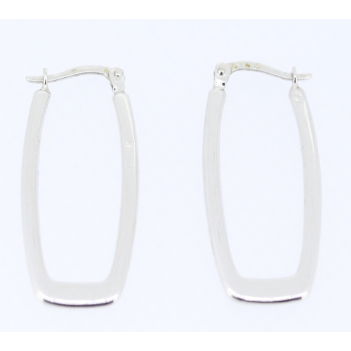 5 - Pair of 9 Carat White Gold Rectangular Form Hoop Earrings 3cm High