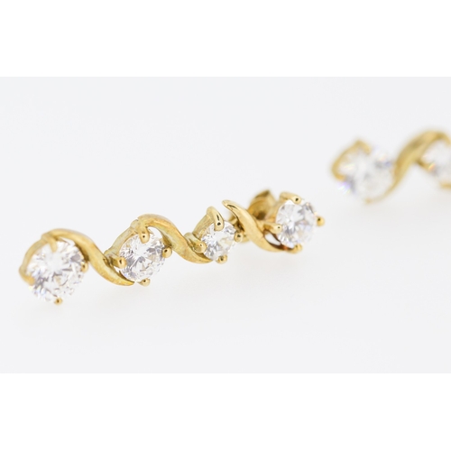 505 - Pair of Four Stone Gemset Graduated Form Ladies Drop Earrings Mounted in 9 Carat Yellow Gold 3cm Dro... 