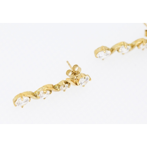 505 - Pair of Four Stone Gemset Graduated Form Ladies Drop Earrings Mounted in 9 Carat Yellow Gold 3cm Dro... 