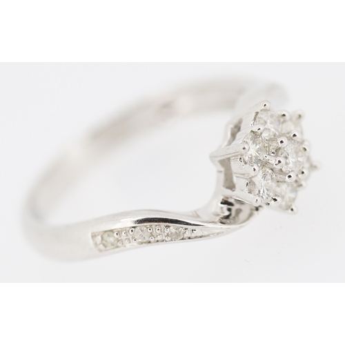 506 - Diamond Set Ladies Daisy Motif Ring Set in 9 Carat White Gold Further Diamonds Set to Band Size J an... 