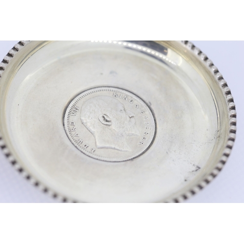 515 - Two Silver Table Dishes One Rupee India Coin Motifs Dated 1876 and 1906 8cm Diameter