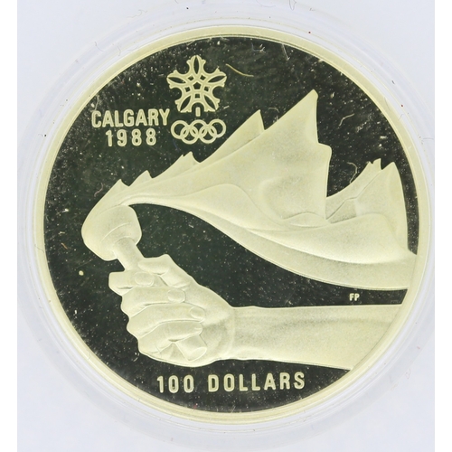 516 - 1/4 Ounce 14 Carat Gold Winter Olympics Calgary 1988 100 Dollar Proof Coin Elizabeth II Canada 1987 ... 