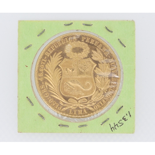 518 - Fine 900 Gold 100 Soles Peru 1967 Coin