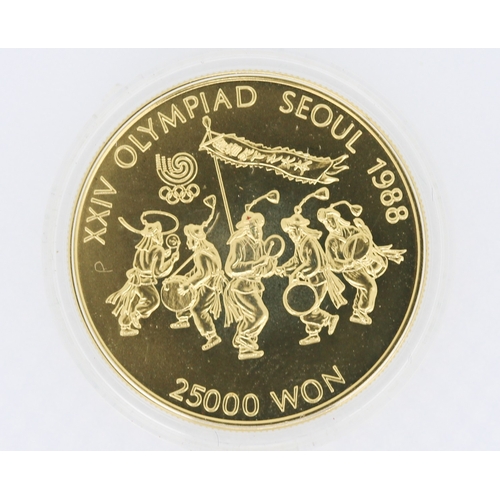 521 - Gold XXIV Olympiad Seoul 1988 25000 Won Coin Encapsulated with Original Presentation Box and Certifi... 