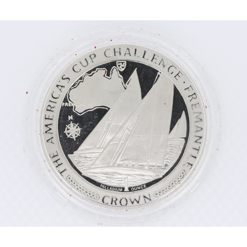 522 - 1 Ounce Palladium Crown The Americas Cup Challenge Fremantle Elizabeth II Isle of Man 1987 Encapsula... 