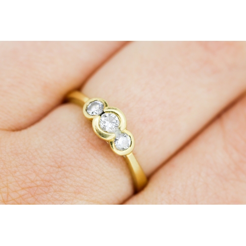 524 - Bezel Set Diamond Three Stone Ring Mounted in 18 Carat Yellow Gold Ring Size S