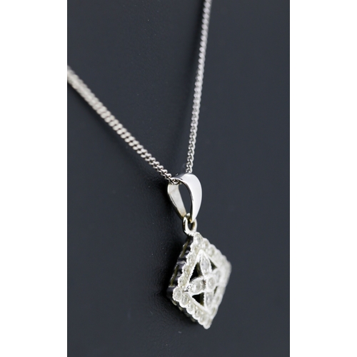 528 - Diamond Set Cluster Pendant Mounted in 9 Carat White Gold 2cm High Set on 9 Carat White Gold Chain 4... 