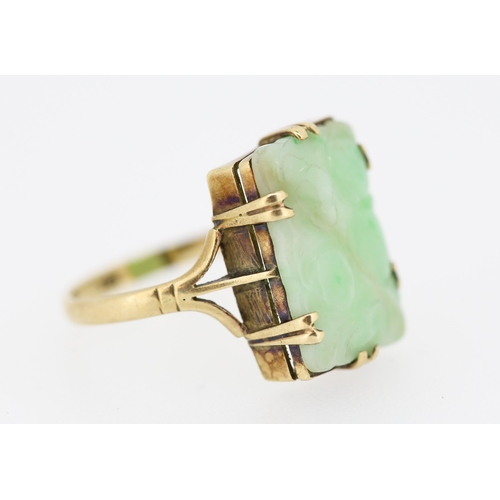 529 - Carved Jade Single Stone Ring Mounted in 14 Carat Yellow Gold Ring Size N