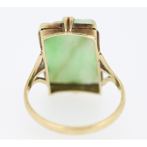 529 - Carved Jade Single Stone Ring Mounted in 14 Carat Yellow Gold Ring Size N