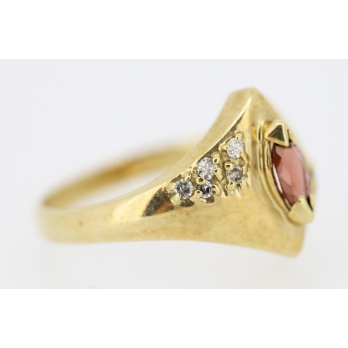 530 - Marquise Cut Red Garnet and Diamond Set Ring Attractively Detailed Mounted in 9 Carat Yellow Gold Ri... 