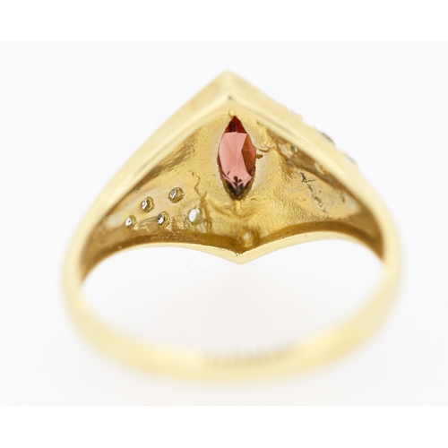 530 - Marquise Cut Red Garnet and Diamond Set Ring Attractively Detailed Mounted in 9 Carat Yellow Gold Ri... 