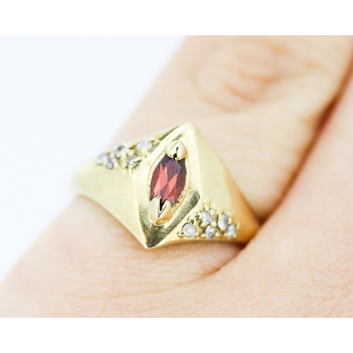 530 - Marquise Cut Red Garnet and Diamond Set Ring Attractively Detailed Mounted in 9 Carat Yellow Gold Ri... 