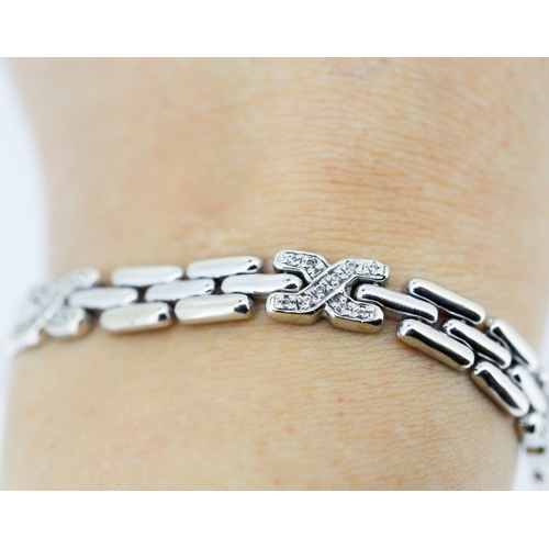 535 - 9 Carat White Gold Panther Link Bracelet with Diamond Insets 19.5cm Long