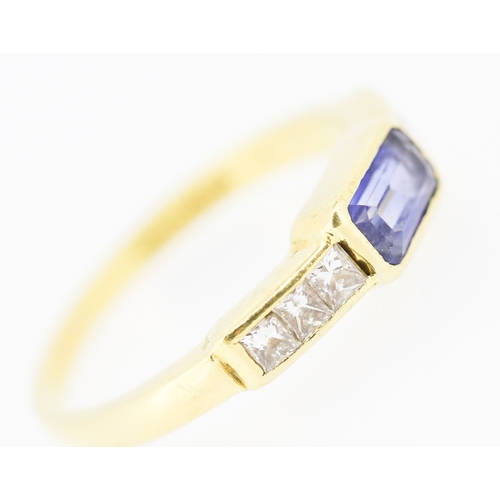 538 - Bezel Set Sapphire Ring with Diamonds Set to Shoulders Mounted in 18 Carat Yellow Gold Ring Size P