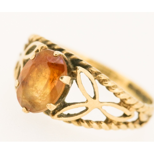 54 - Finely Detailed Citrine Set Single Stone Ring Mounted in 9 Carat Yellow Gold Ring Size L