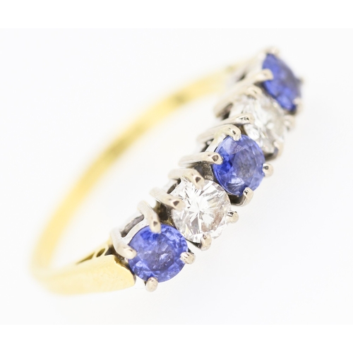 545 - Five Stone Sapphire and Diamond Set Ring Mounted in 18 Carat Yellow Gold Ring Size N