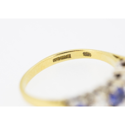 545 - Five Stone Sapphire and Diamond Set Ring Mounted in 18 Carat Yellow Gold Ring Size N