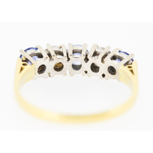 545 - Five Stone Sapphire and Diamond Set Ring Mounted in 18 Carat Yellow Gold Ring Size N