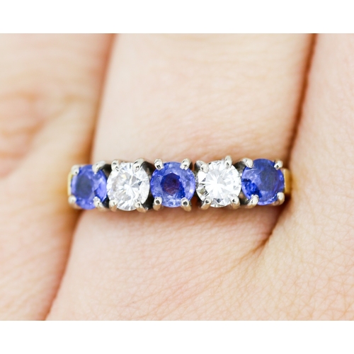 545 - Five Stone Sapphire and Diamond Set Ring Mounted in 18 Carat Yellow Gold Ring Size N