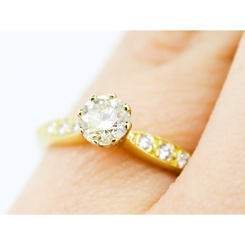 546 - Diamond Solitaire Eight Claw Set Mounted in 18 Carat Yellow Gold Further Diamonds Set to Shoulders R... 