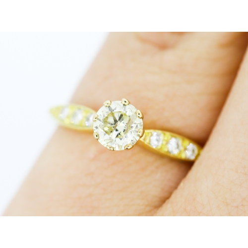 546 - Diamond Solitaire Eight Claw Set Mounted in 18 Carat Yellow Gold Further Diamonds Set to Shoulders R... 