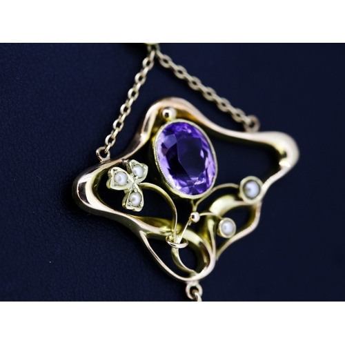 548 - Amethyst and Pearl Set Ladies Necklace Mounted in 15 Carat Yellow Gold Further Set on 15 Carat Yello... 