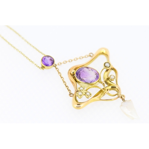 548 - Amethyst and Pearl Set Ladies Necklace Mounted in 15 Carat Yellow Gold Further Set on 15 Carat Yello... 