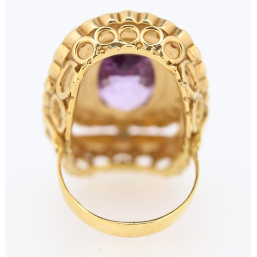 549 - Amethyst Set Statement Ring Mounted on 9 Carat Rose Gold with Diamond and Amethyst Twin Row Halo Sur... 