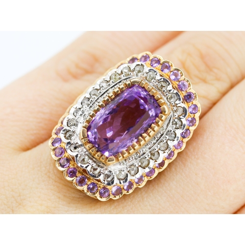 549 - Amethyst Set Statement Ring Mounted on 9 Carat Rose Gold with Diamond and Amethyst Twin Row Halo Sur... 