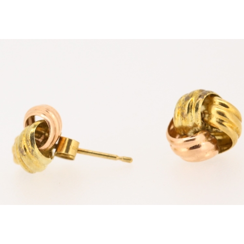 55 - Pair of 9 Carat Yellow and Rose Gold Knot Form Earrings 8mm High