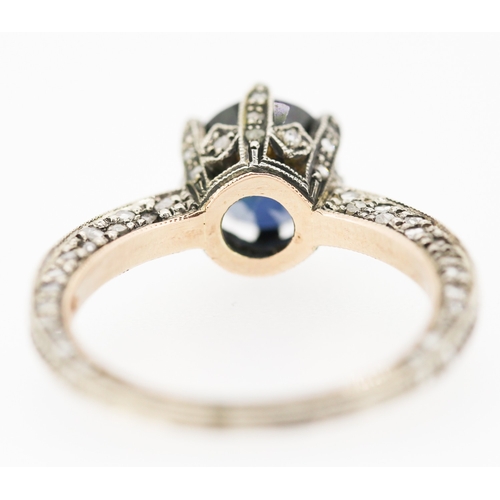 550 - Basket Set Sapphire Ring with Diamond Insets to Setting and Band Mounted in 9 Carat Rose Gold and Si... 