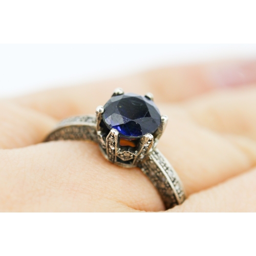 550 - Basket Set Sapphire Ring with Diamond Insets to Setting and Band Mounted in 9 Carat Rose Gold and Si... 