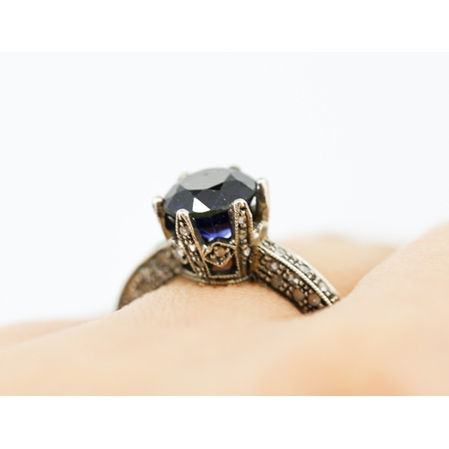 550 - Basket Set Sapphire Ring with Diamond Insets to Setting and Band Mounted in 9 Carat Rose Gold and Si... 