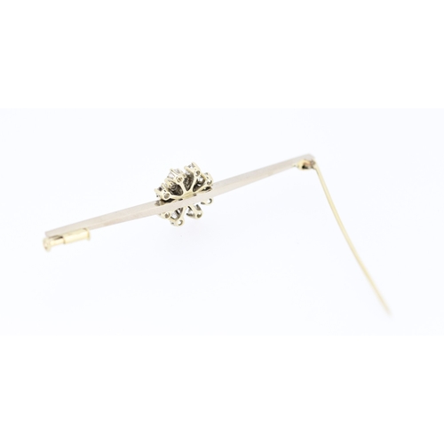 554 - Diamond Cluster Set Bar Brooch Mounted in 18 Carat White Gold 6cm Wide