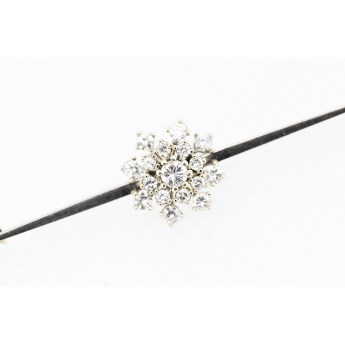 554 - Diamond Cluster Set Bar Brooch Mounted in 18 Carat White Gold 6cm Wide