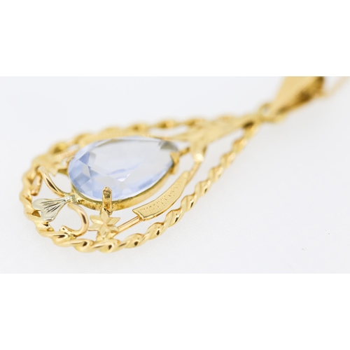 555 - Aquamarine Set Pear Cut Drop Pendant Set in 18 Carat Yellow Gold with Rope Form Detailing 5cm High F... 