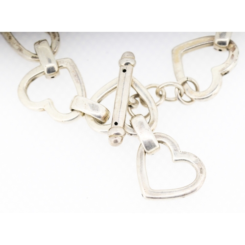 557 - Silver Heart Link T-Bar Bracelet 19cm Long