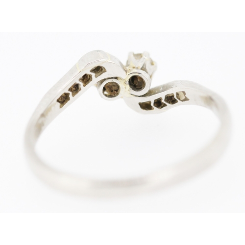 561 - Diamond Twin stone Ring Mounted in Platinum with Further Diamonds Set to Shoulders Ring Size Q and a... 