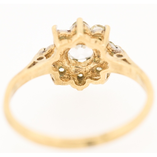 569 - Gemstone Set Daisy Form Ring Mounted in 9 Carat Yellow Gold Ring Size I Note One Stone Lacking