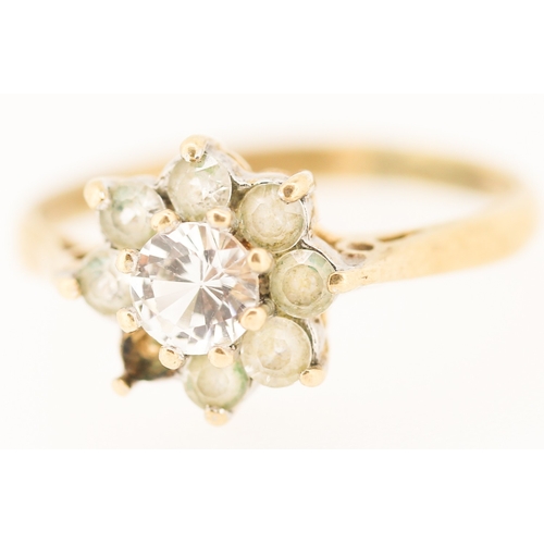 569 - Gemstone Set Daisy Form Ring Mounted in 9 Carat Yellow Gold Ring Size I Note One Stone Lacking