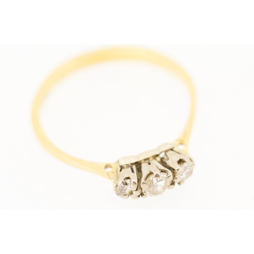 571 - Diamond Three Stone Ring Mounted in 18 Carat Yellow Gold Ring Size I and a Half