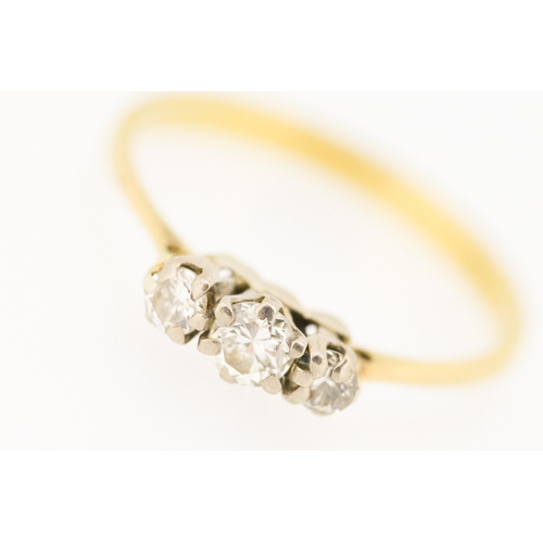 571 - Diamond Three Stone Ring Mounted in 18 Carat Yellow Gold Ring Size I and a Half