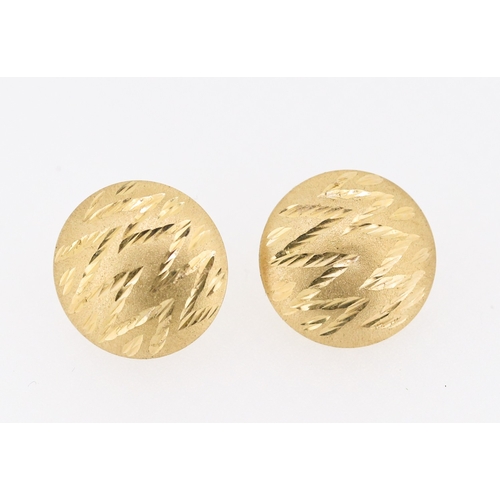 58 - Pair of 9 Carat Yellow Gold Circular Form Earrings Incised Detailing 1.5cm High