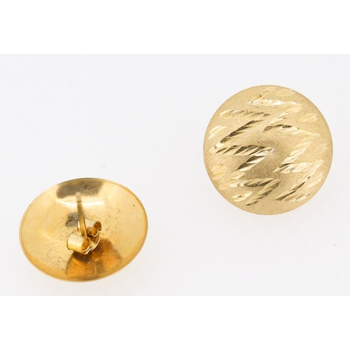 58 - Pair of 9 Carat Yellow Gold Circular Form Earrings Incised Detailing 1.5cm High