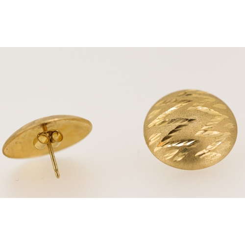 58 - Pair of 9 Carat Yellow Gold Circular Form Earrings Incised Detailing 1.5cm High