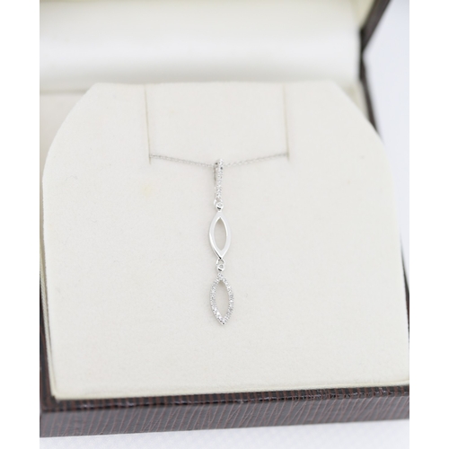 581 - Diamond Set Drop Pendant Mounted in 9 Carat White Gold 3.5cm Drop Set on 9 Carat White Gold Chain 40... 