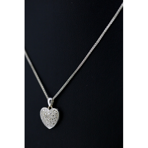 582 - Diamond Set Heart Form Pendant Mounted in 18 Carat White Gold 1.5cm High Set on 9 Carat White Gold C... 