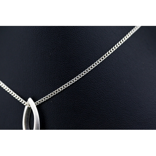 583 - Silver Diamond Set Ribbon Form Pendant 3cm High Set on Silver Chain 46cm Long with Original Presenta... 